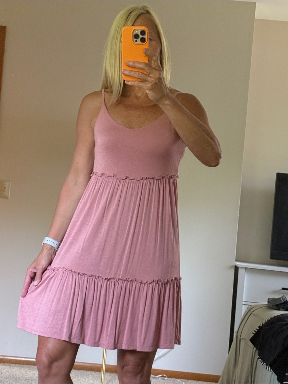 Pink Rose Dusty Rose Spaghetti Strap Tiered Mini Dress